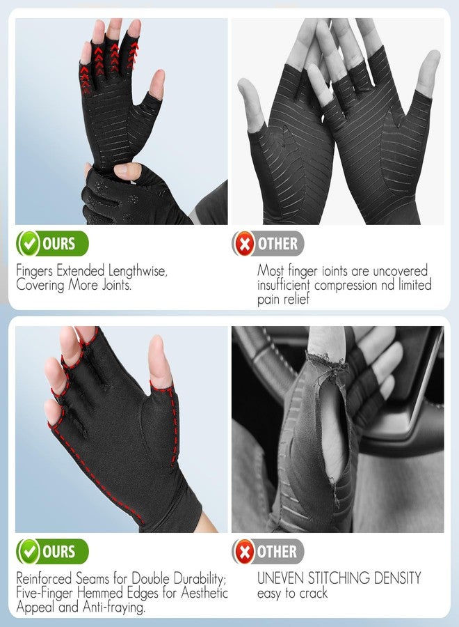 Donfri 2 Pairs Copper Arthritis Compression Gloves Women Men Black (M) - Image 4
